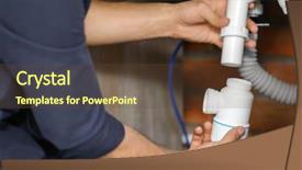  Presentation with plumber - Beautiful PPT theme featuring sewerage - professional plumber fixing sink closeup backdrop and a tawny brown colored foreground