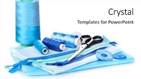  Presentation with sewing - Theme with sewing accessories and fabric isolated background and a  colored foreground