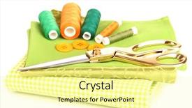  Presentation with sewing - PPT theme having sewing accessories and fabric isolated background and a  colored foreground