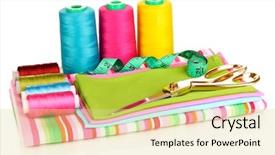  Presentation with sewing tools - PPT theme with sewing accessories and fabric isolated background and a blonde colored foreground