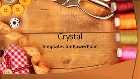  Presentation with sewing - Audience pleasing PPT layouts consisting of sewing accessories and fabric backdrop and a gold colored foreground