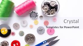 Presentation with sewing - PPT theme with sewing-accessories-and-supplies background and a sky blue colored foreground