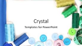  Presentation with sewing - Audience pleasing slides consisting of sewing accessories and fabric close backdrop and a  colored foreground