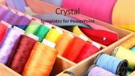  Presentation with sewing process close up - Presentation theme featuring sewing accessories in wooden box background and a coral colored foreground