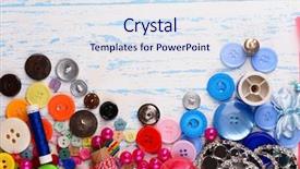  Presentation with sewing - PPT layouts consisting of sewing accessories on wooden table background and a sky blue colored foreground