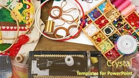  Presentation with sewing - Audience pleasing presentation consisting of sewing-accessories-top-view-seamstress backdrop and a tawny brown colored foreground