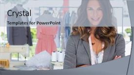  Presentation with fashion - Slides with sewing careers - fashion designer with arms folded background and a light blue colored foreground