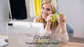  Presentation with creative teaching - Audience pleasing slide deck consisting of sewing careers - happy creative designer sitting backdrop and a mint green colored foreground