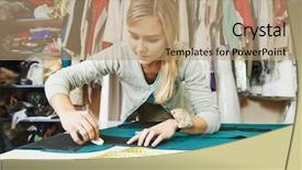  Presentation with workshop - Slide deck featuring sewing careers - young female tailor working background and a  colored foreground