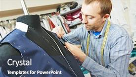  Presentation with workshop - Beautiful presentation featuring sewing careers - young male tailor portrait backdrop and a ocean colored foreground