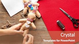  Presentation with sewing - Theme with sewing christmas toy from felt background and a coral colored foreground