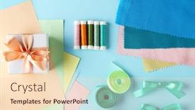  Presentation with sewing - Beautiful PPT theme featuring sewing-creative-accessories-on-blue backdrop and a lemonade colored foreground