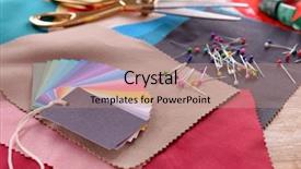  Presentation with colorful fabric - Audience pleasing slide set consisting of sewing cutting - samples of colorful fabric closeup backdrop and a coral colored foreground