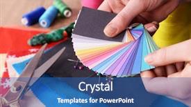  Presentation with colorful fabric - Presentation theme having sewing cutting - samples of colorful fabric background and a ocean colored foreground