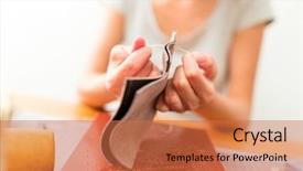  Presentation with leather bag - Amazing presentation theme having sewing machine - woman making leather bag backdrop and a coral colored foreground