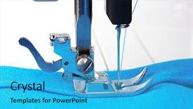  Presentation with sewing machine - Theme consisting of textile industry - sewing machine and blue fabric background and a cyan colored foreground