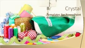  Presentation with sewing machine - Slides having sewing machine and fabric isolated on white background and a cream colored foreground