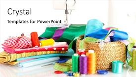  Presentation with sewing machine - Amazing PPT theme having sewing machine and fabric isolated backdrop and a white colored foreground