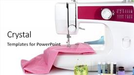  Presentation with sewing machine safety - PPT theme enhanced with sewing machine and fabric isolated background and a white colored foreground