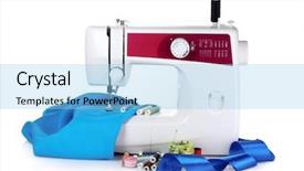  Presentation with sewing machine - Slides having sewing machine and fabric isolated background and a light blue colored foreground