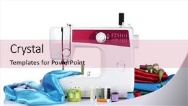  Presentation with sewing machine - Presentation having sewing machine and fabric isolated background and a coral colored foreground