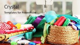  Presentation with sewing - Slides featuring sewing machine and fabric background and a soft green colored foreground