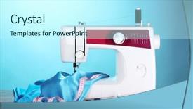  Presentation with sewing machine - PPT theme with sewing machine and fabric background and a cool aqua colored foreground