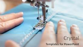  Presentation with sewing machine - Colorful slides enhanced with sewing-machine-and-material-close backdrop and a soft green colored foreground