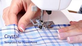  Presentation with sewing machine - Slide deck consisting of sewing machine blue fabric background and a  colored foreground