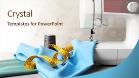  Presentation with sewing machine - Beautiful slide set featuring sewing machine fabric and measuring backdrop and a sky blue colored foreground