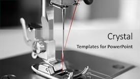  Presentation with stitch - Audience pleasing PPT theme consisting of sewing machine on table closeup backdrop and a light gray colored foreground