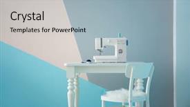  Presentation with tailor made - Audience pleasing slides consisting of sewing machine on table backdrop and a light blue colored foreground