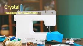  Presentation with sewing machine - PPT theme enhanced with sewing machine on table background and a tawny brown colored foreground