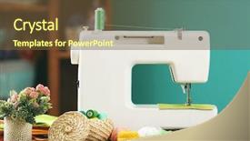  Presentation with sewing - Cool new PPT theme with sewing machine on table backdrop and a tawny brown colored foreground