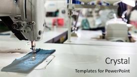  Presentation with textile spinning machine in factory - Colorful theme enhanced with sewing machine on textile fabric backdrop and a light gray colored foreground