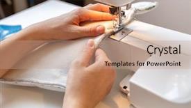  Presentation with sewing machine - Presentation having sewing machine standing on table background and a coral colored foreground