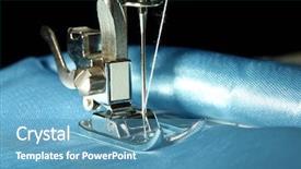  Presentation with sewing process close up - Audience pleasing PPT layouts consisting of sewing machine with blue cloth backdrop and a teal colored foreground