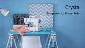  Presentation with tailor made - PPT theme featuring sewing machine with fabric background and a light blue colored foreground