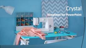  Presentation with tailor made - Slides consisting of sewing machine with fabric background and a teal colored foreground