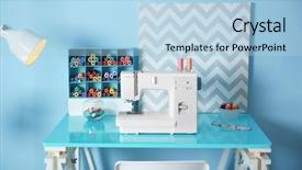  Presentation with tailor made - PPT theme enhanced with sewing machine with fabric background and a light blue colored foreground