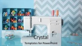  Presentation with sewing machine - Cool new PPT theme with sewing machine with fabric backdrop and a light blue colored foreground