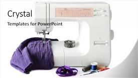  Presentation with threads fabric - Beautiful PPT theme featuring sewing machine with fabric backdrop and a white colored foreground