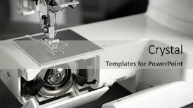  Presentation with sewing machine - Amazing PPT layouts having sewing machine with thread closeup backdrop and a light gray colored foreground