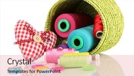  Presentation with white and green - Audience pleasing presentation theme consisting of sewing needle - green wicker basket with accessories backdrop and a coral colored foreground