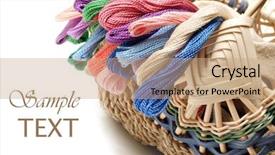  Presentation with sewing needle - Slides featuring sewing needle - handwoven basket with colorful skeins background and a coral colored foreground