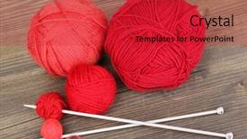  Presentation with yarns - Amazing PPT theme having sewing needle - red knittings yarns on wooden backdrop and a red colored foreground