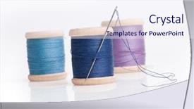  Presentation with sewing needle - Theme featuring sewing needle and threads isolated on white background and a sky blue colored foreground