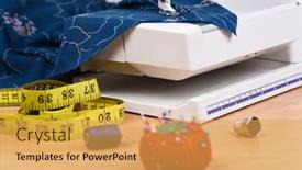  Presentation with sewing tools - PPT theme consisting of sewing-still-life-closeup background and a yellow colored foreground