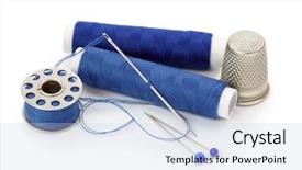  Presentation with sewing needle - Cool new slides with sewing stuff isolated on white backdrop and a light blue colored foreground