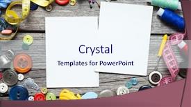  Presentation with wood scraps - Presentation theme featuring sewing supplies on wood background background and a sky blue colored foreground